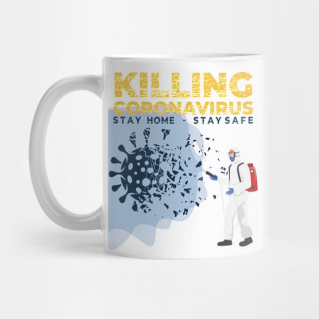 Killing Coronavirus COVID-19 stay home - stay safe Short Sleeve Ladies Fitted Short Sleeve Tee Shirt by Meryarts